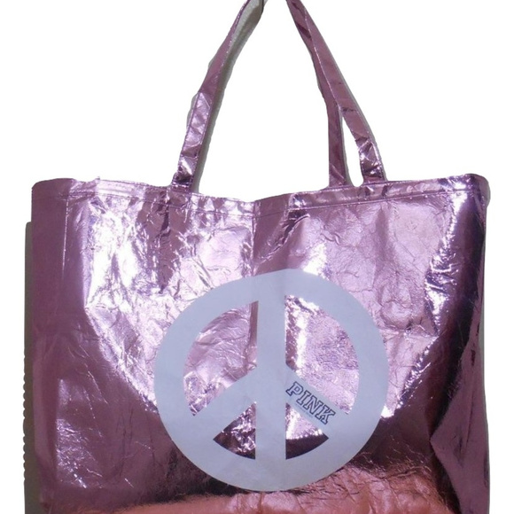 VS PINK Pink Metallic LOVE PINK Tote Bag RARE NWT - Picture 2 of 2
